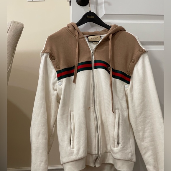 Mens Gucci web stripe trim zip up hoodie with removable sleeves size M - Picture 3 of 5